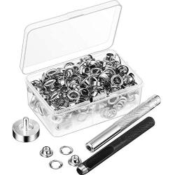 Pangda Grommet Tool Kit, Grommet Setting Tool and 100 Sets Grommets Eyelets with Storage Box (1/4 Inch Inside Diameter, Silver)