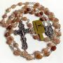 elegantmedical Handmade Orange Moonstone Beads Catholic 5 Decade Rosary Necklace Cross Crucifix & Metal Jewellery Box