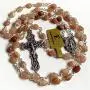 elegantmedical Handmade Orange Moonstone Beads Catholic 5 Decade Rosary Necklace Cross Crucifix & Metal Jewellery Box