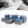 Walsunny 7pcs Patio Outdoor Furniture Sets,Low Back All-Weather Rattan Sectional Sofa with Tea Table&Washable Couch Cushions&Ottoman (Aegean Blue)