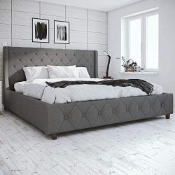 CosmoLiving Mercer Upholstered Bed - King - Grey Linen