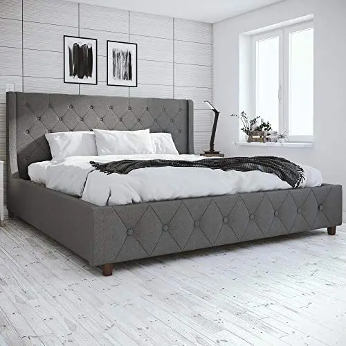 CosmoLiving Mercer Upholstered Bed - King - Grey Linen CosmoLiving Mercer Upholstered Bed - King - Grey Linen