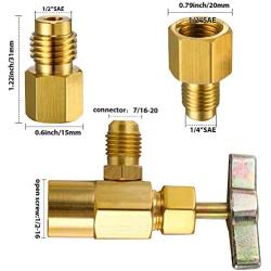 3 Pieces R134A Refrigerant Opening Valve 8401 Top Style Metal Can Tap 6015 Refrigerant Tank Vacuum Pump Adapter to R12 1/2 Female to 1/4 Male Flare 6014 Pump Adapter 1/4 Flare Female to 1/2 Male