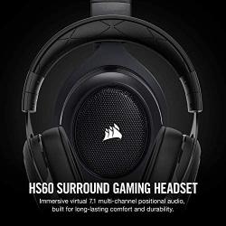 Corsair HS60 – 7.1 Virtual Surround Sound PC Gaming Headset w/USB DAC - Discord Certified Headphones – Compatible with Xbox One, PS4, and Nintendo Switch – Carbon