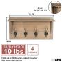 Wall Mounted Coat Rack with Shelf - 16 Inch Rustic Wooden 4 Hook Coat Hanger Rail, White Distressed Wood, Black Metal Hooks