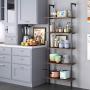 HOMFA 5-Tier Industrial Ladder Shelf Against The Wall, 72.6 Inches Display Storage Rack Plant Flower Stand Utility Organizer Bookshelf Wood Look Accent Metal Frame Furniture Home Office
