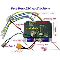 Nimbus 24V/36V Single/Dual Drive ESC for Hub Motor & Upgrade 2.4G Remote Control with Aluminum Heat Sink and Metal Push Button Switch for DIY Electric Skateboard Longboard