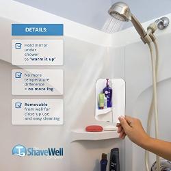 The Shave Well Company Deluxe Anti-Fog Shower Mirror | Fogless Bathroom Shaving Mirror | 33% Larger Than Original | Long-Lasting Removable Adhesive Hook