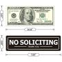 No Soliciting Sign for Door - Metal Signs for House Business and Office Wall - Weather Resistant Aluminum with Strong Self Adhesive (2 Pack, Black 7×2 inches)