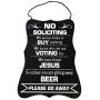 KCC Industries Heavy Duty Metal No Soliciting Sign 12'' x 8'' - Funny Please Go Away | Drilled Holes + Hanging Rope