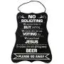KCC Industries Heavy Duty Metal No Soliciting Sign 12'' x 8'' - Funny Please Go Away | Drilled Holes + Hanging Rope