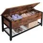 Industrial Storage Bench, Entryway Lift Top Shoe Storage Bench in Dining Room, Hallway, Living Room Metal Frame Industrial Storage Bench, Entryway Lift Top Shoe Storage Bench in Dining Room, Hallway, Living Room Metal Frame