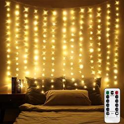 LED Window Curtain Lights, Photo Backdrop Lights Twinkle String Lights with Remote Control for Wedding Party Bedroom Wall Christmas Decorations (Warm White, 6.5 x 5 ft)