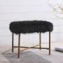HomePop Faux Fur Square Stool with Metal Legs, Black