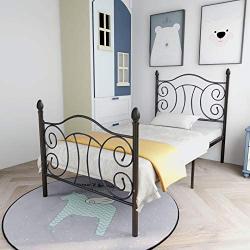 Twin Size Metal Platform Bed Frame with Headboard, Mattress Foundation, Box Spring Replacement, Twin, Black