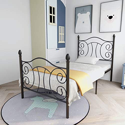 Twin Size Metal Platform Bed Frame with Headboard, Mattress Foundation, Box Spring Replacement, Twin, Black