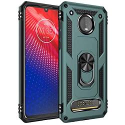 Rebex Compatible with Moto Z4 Case,Motorola Z4 Play Case,Moto z4 Force Case Cover, Tough Heavy Protective 360 Metal Rotating Ring Kickstand Holder Grip Magnetic (Blackish Green)