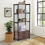 Industrial Bookshelf Bookcase with 2 Drawers, 60'' Etagere Standard Bookshelf Wooden Metal Freestanding Display Shelf for Home and Office, Rustic Brown and Black