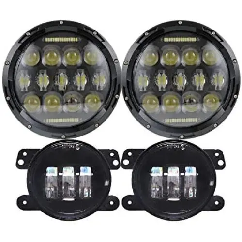 7 Black 75w LED Driving Headlights with DRL+ 4 Inch LED Front Fog Lights for Wrangler 97-2017 JK TJ LJ 7 Black 75w LED Driving Headlights with DRL+ 4 Inch LED Front Fog Lights for Wrangler 97-2017 JK TJ LJ