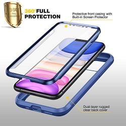 DIACLARA Compatible with iPhone 11 Case, Full Body Rugged Case with Built-in Touch Sensitive Anti-Scratch Screen Protector, Soft TPU Bumper Case Compatible with iPhone 11 6.1'' (Blue and Clear)