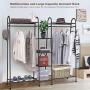 Estoder Clothing Garment Rack Metal Clothes Rack with Shelves, Wire Shelving Closet Wardrobe Rack with Double Hanger Rods and Coat Hooks for Indoor Bedroom, Free Standing & Large Capacity (Black)