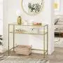 VASAGLE Console Table, Modern Sofa or Entryway Table, Tempered Glass Table, Metal Frame, 2 Shelves, Adjustable Feet, for Living Room, Hallway, Gold Color ULGT025A01 VASAGLE Console Table, Modern Sofa or Entryway Table, Tempered Glass Table, Metal Frame, 2 Shelves, Adjustable Feet, for Living Room, Hallway, Gold Color ULGT025A01