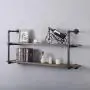Industrial Pipe Shelving Wall Mounted,48in Rustic Metal Floating Shelves,Steampunk Real Wood Book Shelves,Wall Shelf Unit Bookshelf Hanging Wall Shelves,Farmhouse Kitchen Bar Shelving(2 Tier)