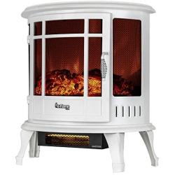 e-Flame USA Regal Freestanding Electric Fireplace Stove - 3-D Log and Fire Effect (White)