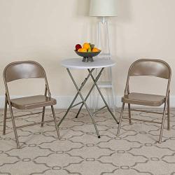 Flash Furniture 4 Pack HERCULES Series Double Braced Beige Metal Folding Chair