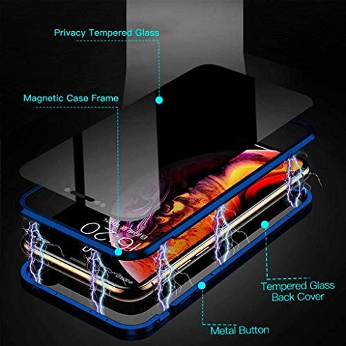 MIMEI Privacy Magnetic Case for iPhone 7/8 4.7inch Clear Double Sided Tempered Glass [Magnet Absorption Metal Bumper Frame] Thin Anti-Spy 360 Full Protective Phone Case 4.7'' 5.5'' (Blue, 7G/8G 4.7'')