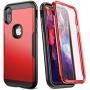 YOUMAKER Metallic Designed for iPhone XR Case, Full Body Rugged with Built-in Screen Protector Slim Fit Shockproof Cover for iPhone XR 6.1 Inch - Red/Black