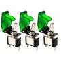 Gebildet 3pcs Rocker Toggle Switch LED Illuminated Green, with Waterproof Boot Cap Cover, 20A 12V-24VDC, 3 Pin SPST ON/Off Switch with Metal Bat, Used for Car Auto Truck Boat