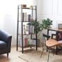 YMYNY Industrial Ladder Shelves, 4-Tier Bookshelf with Metal Frame and Wood Look, Standing Organizer Shelf for Bathroom, Living Room Office, Rustic Brown UTMJ014H