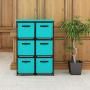 Function Home 6 Drawer Storage Organizer, Fabric Chest Cabinet, 3 Tier Metal Shelves with 6 Non-Woven Collapsible Bins, Organizer Tower Unit for Storing Clothing Documents Books Towels in Turquoise