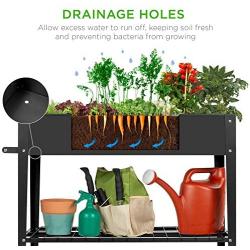 Best Choice Products Elevated Mobile Raised Ergonomic Metal Planter Garden Bed for Backyard, Patio w/Wheels, Lower Shelf, 38x16x32in, Dark Gray