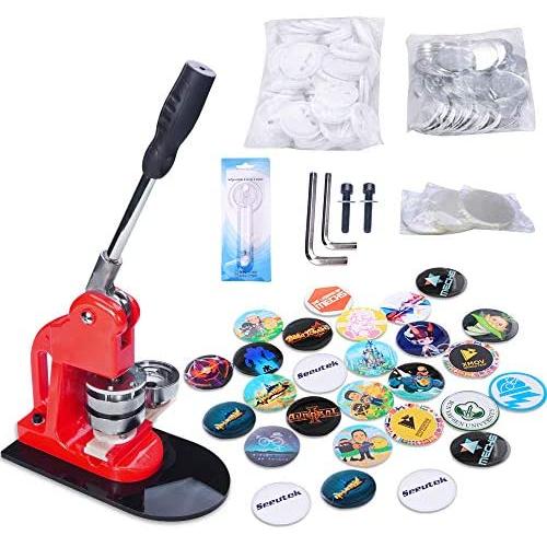 Seeutek Button Maker Machine Badge Maker 1 inch 25mm with 500 Pcs Button Parts and 1 inch 25mm Circle Cutter