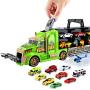 flashbluer Dinosaur Toys Truck with 15 Dinosaurs, 5 Metal and 5 Plastic Die-Cast Cars and 1 Helicopter and Dinosaurs Book for 3-12 Years Old Boys and Girls