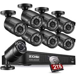 ZOSI 1080p PoE Home Security Camera System Outdoor Indoor,8CH 5MP H.265+ PoE NVR Recorder with 2TB Hard Drive and (8) 1080p Surveillance Bullet PoE Network Cameras with 120ft Long Night Vision