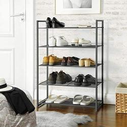 SONGMICS 5-Tier Shoe Rack, Stackable Shoe Organiser, 15-20 Pairs of Shoes, Metal Shoe Rack Storage, 24.8 x 11.8 x 36.2 Inches, Smoky Gray ULMR85GC