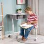 ShowMaven Student Desk and Chair Combo, Height Adjustable Childrens Desk and Chair Workstation with Drawer, Pencil Grooves and Hanging Hooks for Home, School and Training (Light Grey&White)