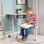 ShowMaven Student Desk and Chair Combo, Height Adjustable Childrens Desk and Chair Workstation with Drawer, Pencil Grooves and Hanging Hooks for Home, School and Training (Light Grey&White)