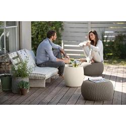 Keter Urban Knit Pouf Ottoman Set of 2 with Storage Table for Patio and Room Décor-Perfect for Balcony, Deck, and Outdoor Seating, Cream & Taupe