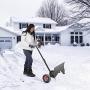 TUFFIOM Wheeled Snow Shovel Pusher ,Metal Rolling Removal Tool with Multi-Angle Heavy Duty Large Blade Plow & Height Adjustable Handle for Doorway Driveway or Pavement Clearing
