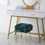 Ornavo Home Mirage Modern Contemporary Square Woven Upholstered Velvet Ottoman with Gold Metal Legs - Emerald Green
