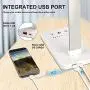 LED Desk Lamp, Eye-Caring Table Lamps, Natural Light Protects Eyes, 5 Modes, 10 Brightness Levels, Touch Control, Adjustable Table lamp with USB Charging Port, Auto Timer 30 / 60min, White
