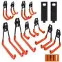 Garage Hooks, 12 Pack Wall Storage Hooks with 2 Extension Cord Storage Straps, Heavy Duty Tool Hangers for Utility Organizations, Wall Mount Holders for Garden Lawn Tools, Ladders, Bike (Orange)