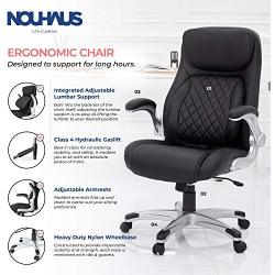 NOUHAUS +Posture Ergonomic PU Leather Office Chair. Click5 Lumbar Support with FlipAdjust Armrests. Modern Executive Chair and Computer Desk Chair (Black)