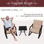 SUNCROWN Outdoor 3-Piece Rocking Chairs Bistro Set, Black Steel Patio Furniture with Brown Thickened Cushion and Glass-Top Coffee Table