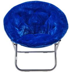 Urban Shop Super Soft Faux Fur Saucer Chair with Folding Metal Frame, Navy