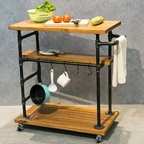 Industrial Portable Kitchen Island on Wheels,Bar Carts for the Home Wine Bar Beverage Coffee Cart,Metal Rolling kitchen carts and islands,Wood and Pipe 3-Tier Butcher Block Island Food Serving Cart Industrial Portable Kitchen Island on Wheels,Bar Carts for the Home Wine Bar Beverage Coffee Cart,Metal Rolling kitchen carts and islands,Wood and Pipe 3-Tier Butcher Block Island Food Serving Cart